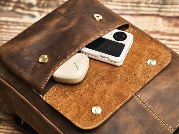 Vintage Leather Backpack | With Flip-Top Cover - Image 11