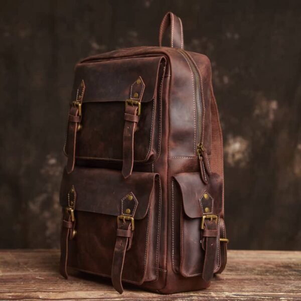 Vintage Large Leather Backpack | Handmade Leather Backpack - Image 4