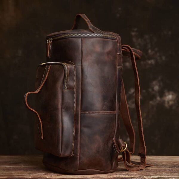Vintage Genuine Leather Cylindrical Backpack - Image 2