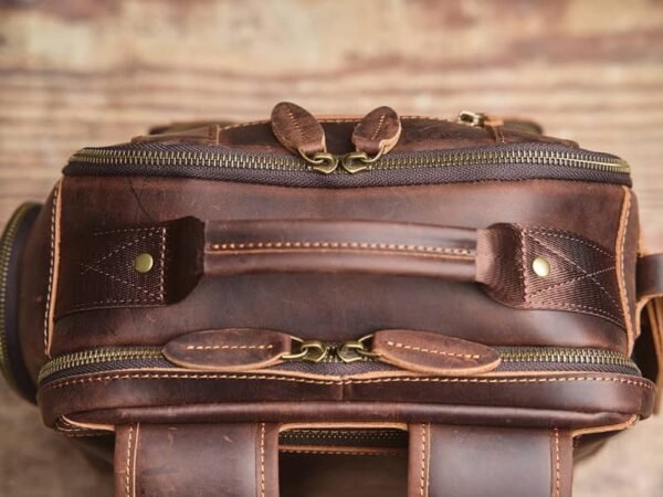 Vintage Leather Double Backpack | Trolley Case Fixing Strap - Image 11