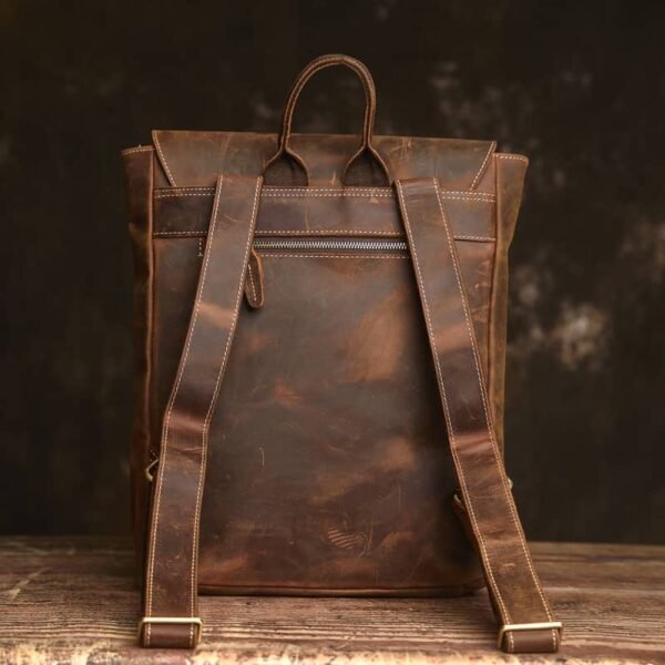 Vintage Handmade Leather Backpack | With Flip-Top Cover - Image 4