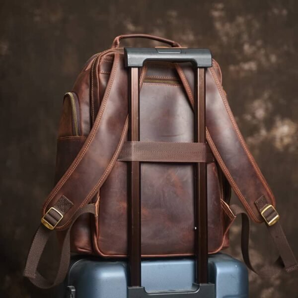 Vintage Leather Double Backpack | Trolley Case Fixing Strap - Image 8