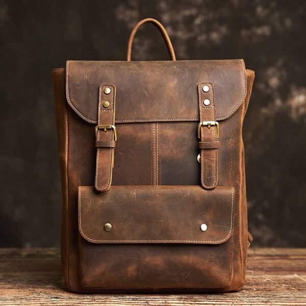 Vintage Leather Backpack | With Flip-Top Cover - Image 3