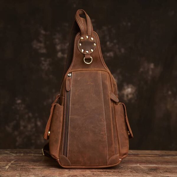 Vintage Leather Sling Bag l Leather Chest Bag - Image 4