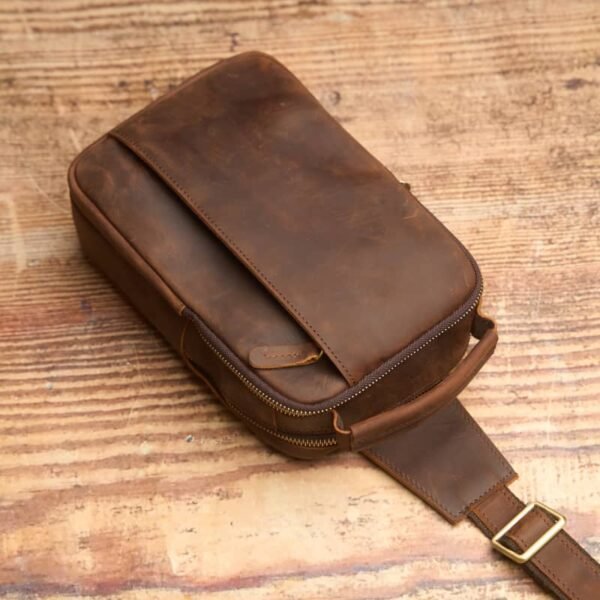 Vintage Leather Chest Bag l Leather Men Crossbody Bag - Image 8