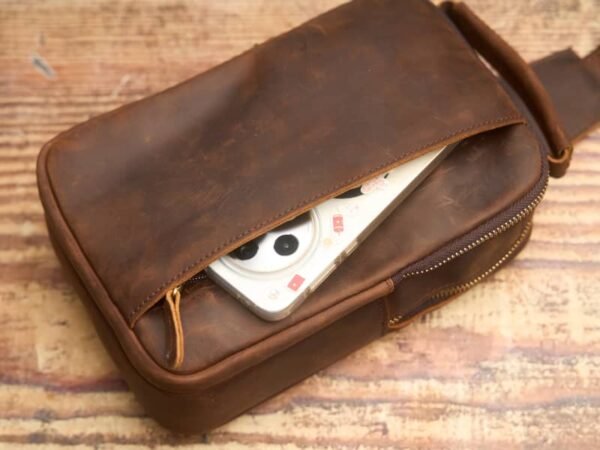Vintage Leather Chest Bag l Leather Men Crossbody Bag - Image 9