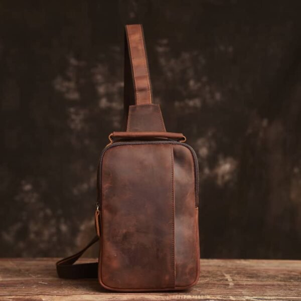 Vintage Leather Chest Bag l Leather Men Crossbody Bag - Image 4