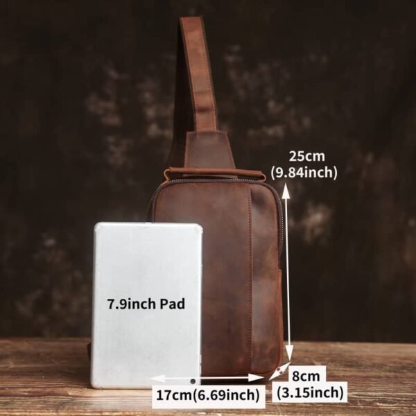 Vintage Leather Chest Bag l Leather Men Crossbody Bag - Image 7