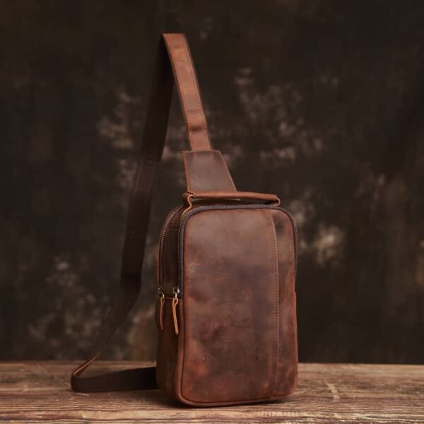 Vintage Leather Chest Bag l Leather Men Crossbody Bag