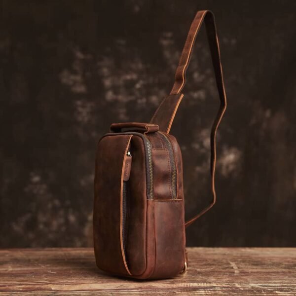 Vintage Leather Chest Bag l Leather Men Crossbody Bag - Image 5