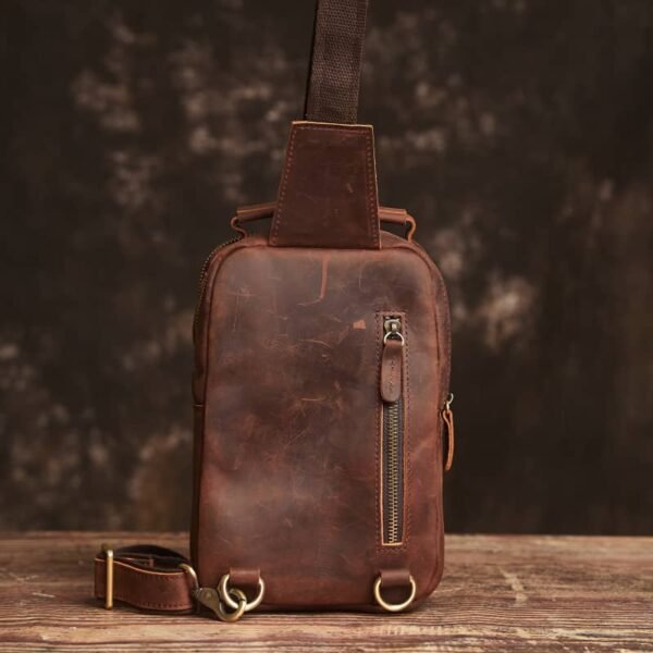 Vintage Leather Chest Bag l Leather Men Crossbody Bag - Image 3