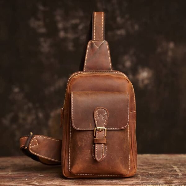 Leather Sling Bag l Vintage Chest Bag - Image 3