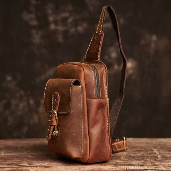 Leather Sling Bag l Vintage Chest Bag - Image 4