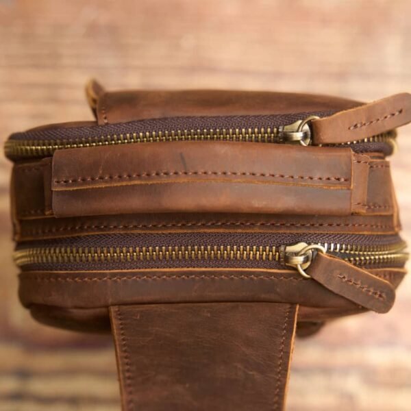 Vintage Leather Chest Bag l Leather Men Crossbody Bag - Image 10
