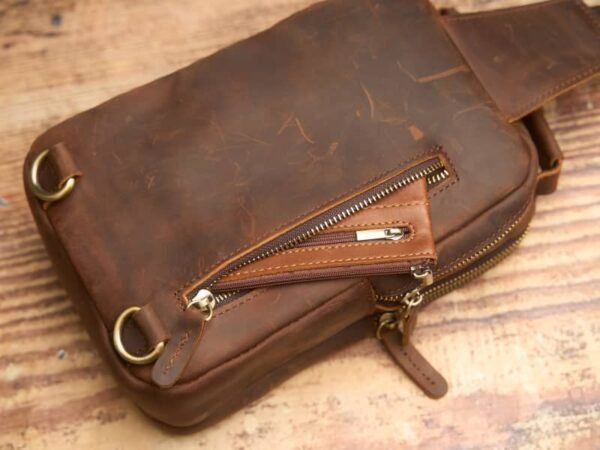 Vintage Leather Chest Bag l Leather Men Crossbody Bag - Image 11