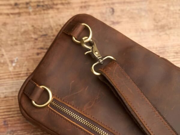 Vintage Leather Chest Bag l Leather Men Crossbody Bag - Image 14