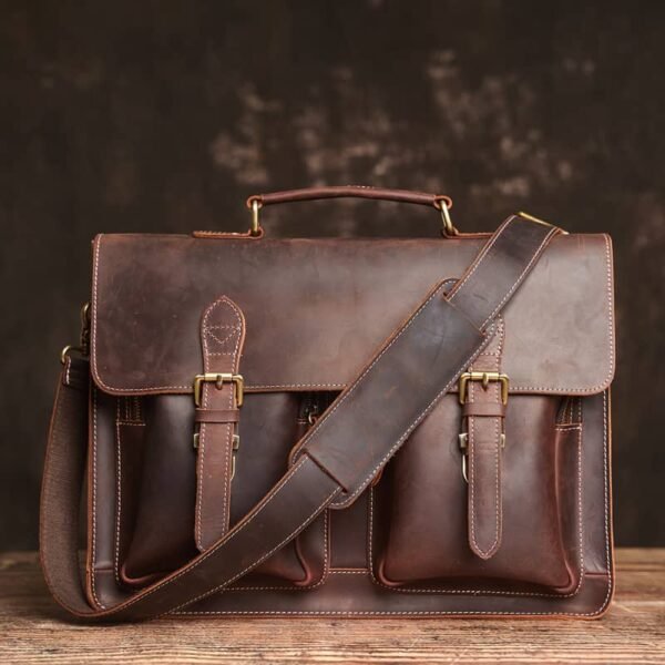 Vintage Leather Handbag | Large Crossbody Bag - Image 3