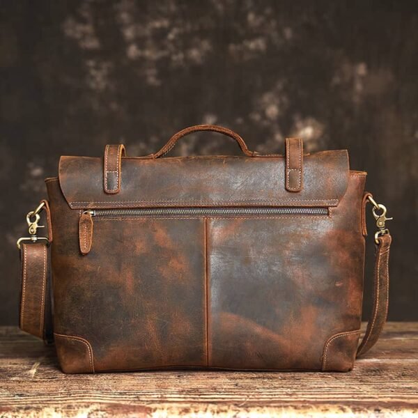 Vintage Leather Briefcase | Leather Large Crossbody Bag - Image 4