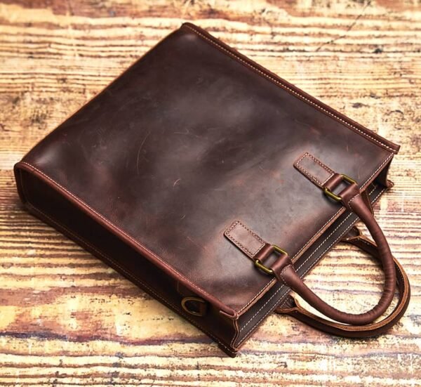 Vintage Leather Handbag | Vertical Genuine Leather Tote Bag - Image 8