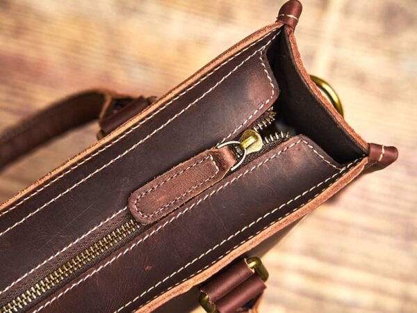 Vintage Leather Handbag | Vertical Genuine Leather Tote Bag - Image 10