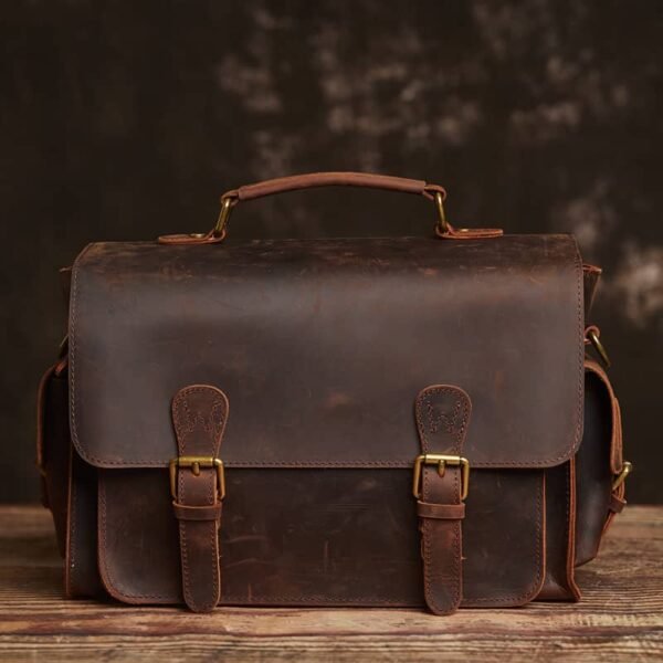 Vintage Leather Camera Bag | Genuine Leather Crossbody Bag - Image 8