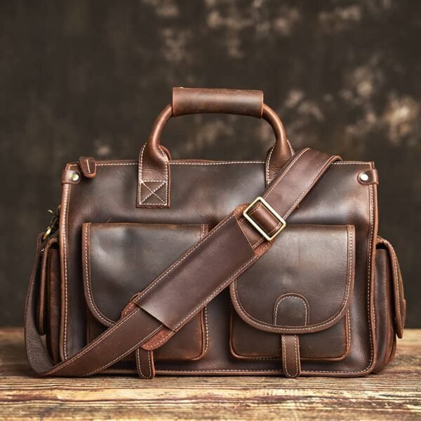 Vintage Leather Briefcase | Leather Crossbody Bag - Image 3