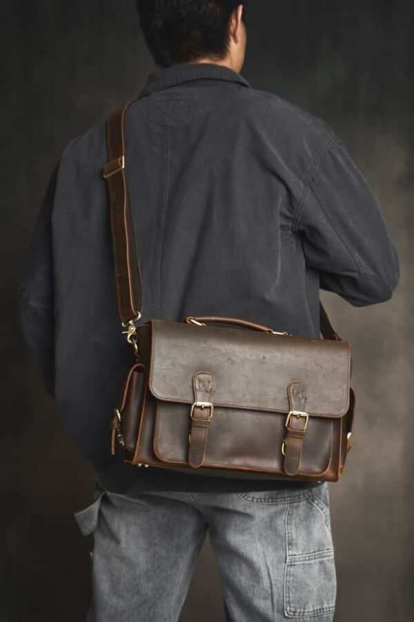 Vintage Leather Camera Bag | Genuine Leather Crossbody Bag - Image 5