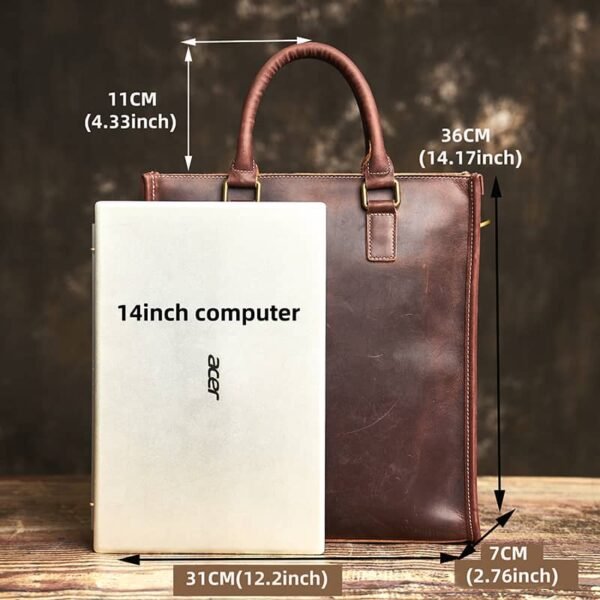 Vintage Leather Handbag | Vertical Genuine Leather Tote Bag - Image 6