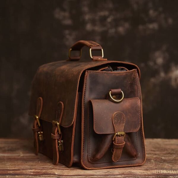 Vintage Leather Camera Bag | Genuine Leather Crossbody Bag - Image 4