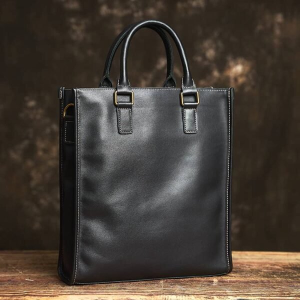 Vintage Leather Handbag | Vertical Genuine Leather Tote Bag - Image 16
