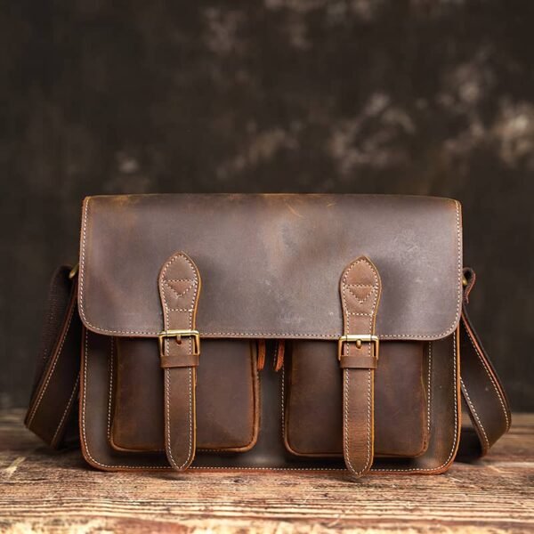 Vintage Leather Large Crossbody Bag | Men's Leather Shoulder Bags - Image 3