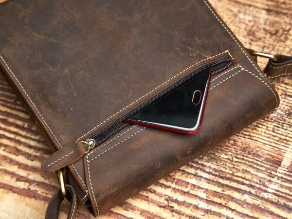 Vintage Leather Messenger Bag | Vertical Leather Shoulder Bag - Image 12