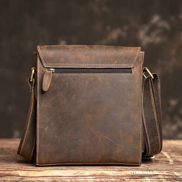Vintage Leather Messenger Bag | Vertical Leather Shoulder Bag - Image 4