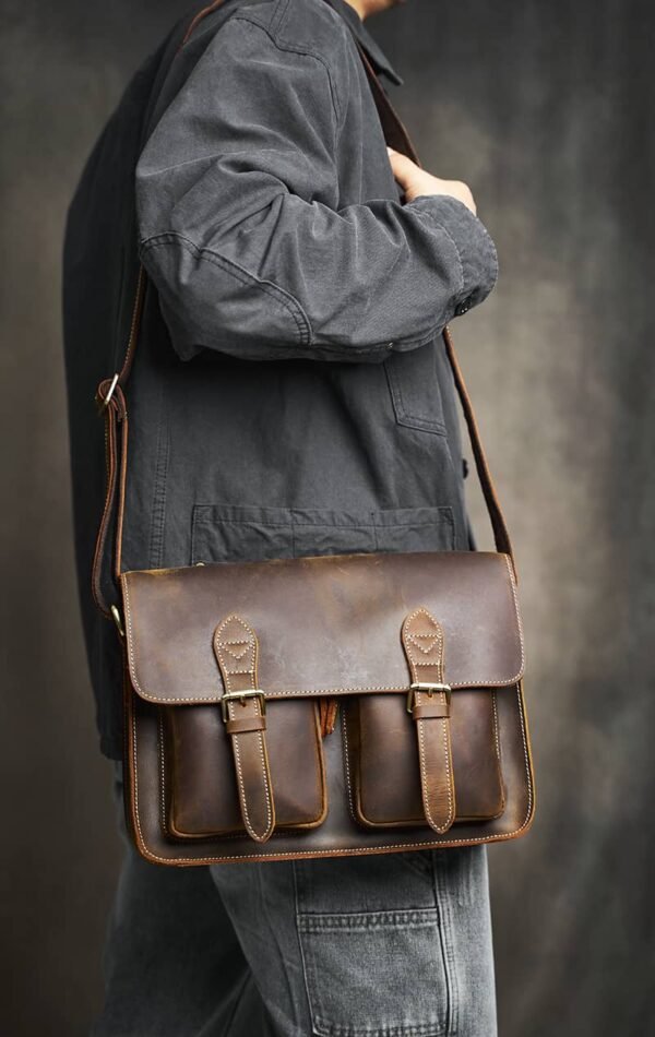 Vintage Leather Large Crossbody Bag | Men's Leather Shoulder Bags - Image 6