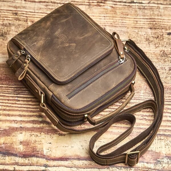 Classic Vertical Leather Messenger Bag - Image 7