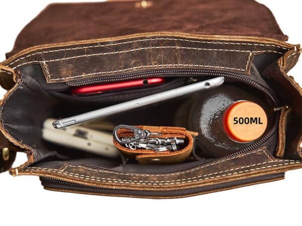 Vintage Leather Messenger Bag | Vertical Leather Shoulder Bag - Image 13