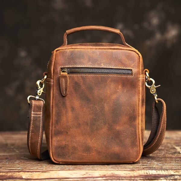 Vintage Leather Messenger Bag | Classic Vertical  Shoulder Bag - Image 4