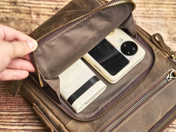 Classic Vertical Leather Messenger Bag - Image 13