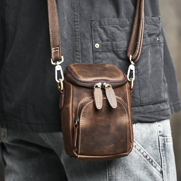 Vintage Mini Leather Fanny Pack | Men Leather Shoulder Bag - Image 3