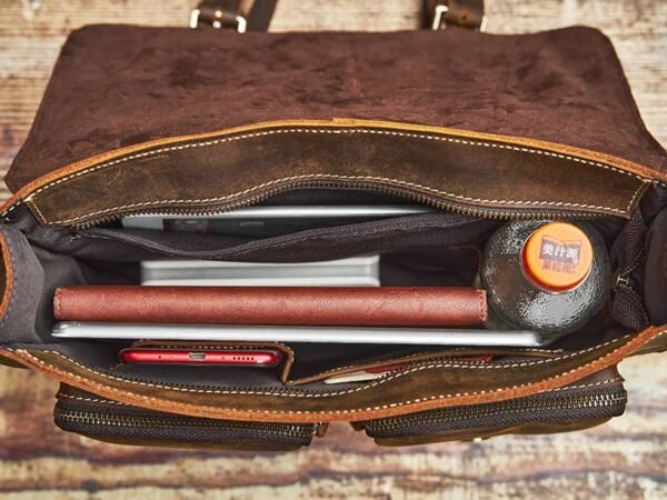 Vintage Leather Large Crossbody Bag | Men's Leather Shoulder Bags - Image 15