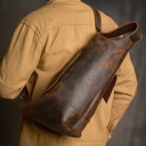 Vintage Leather Sling Bag l Men Large Shoulder Bag