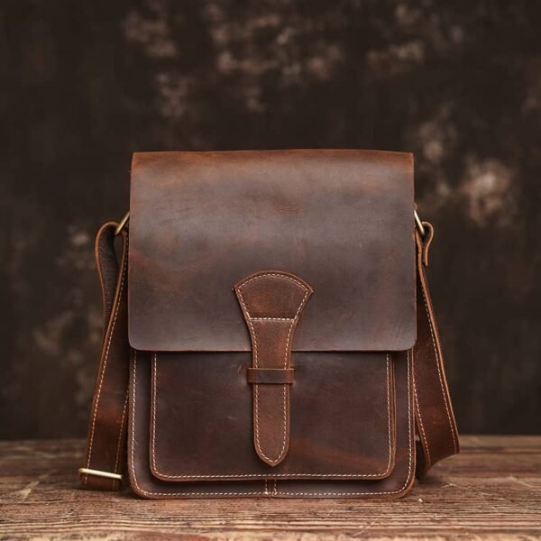 Handmade Leather Messenger Bag | Vintage Vertical Shoulder Bag - Image 3