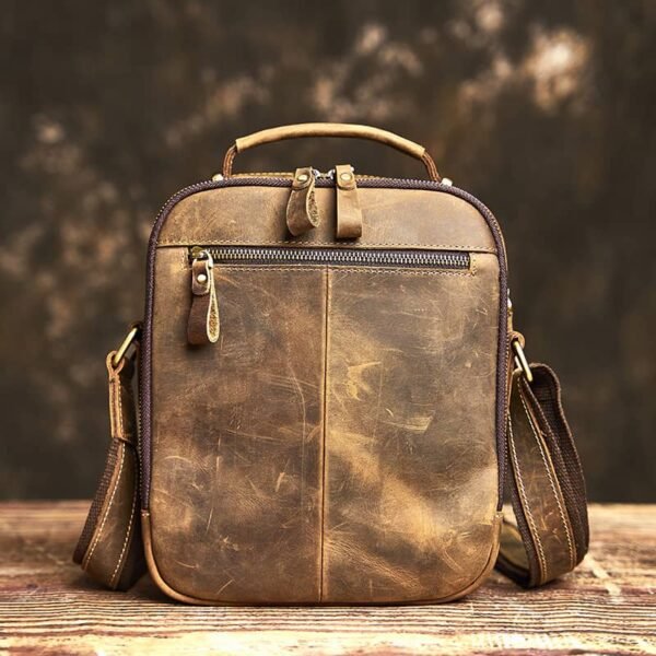 Classic Vertical Leather Messenger Bag - Image 4