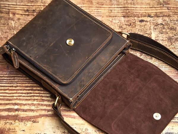 Vintage Leather Messenger Bag | Vertical Leather Shoulder Bag - Image 8