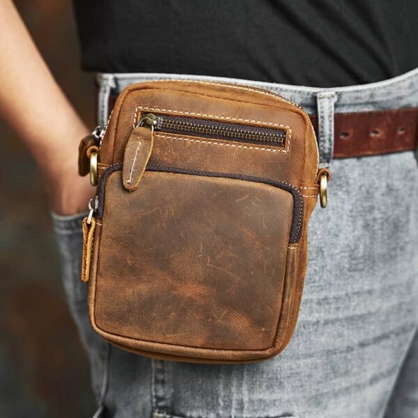 Vintage Mini Leather Shoulder Bag | Leather Fanny Pack - Image 2