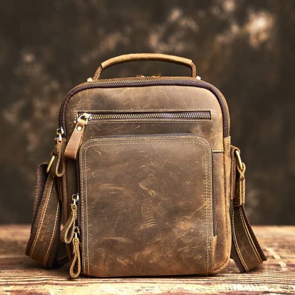 Classic Vertical Leather Messenger Bag - Image 3