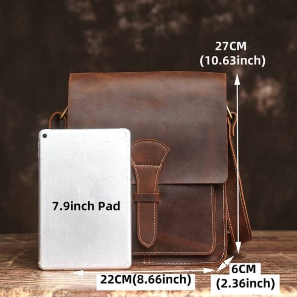 Handmade Leather Messenger Bag | Vintage Vertical Shoulder Bag - Image 7