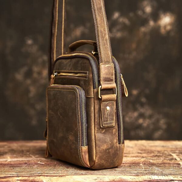 Classic Vertical Leather Messenger Bag - Image 5