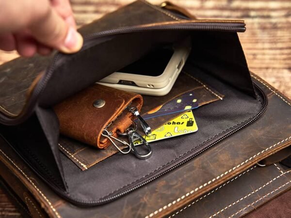 Vintage Leather Messenger Bag | Vertical Leather Shoulder Bag - Image 11