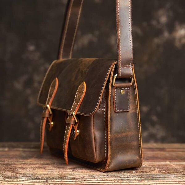 Vintage Leather Large Crossbody Bag | Men's Leather Shoulder Bags - Image 5